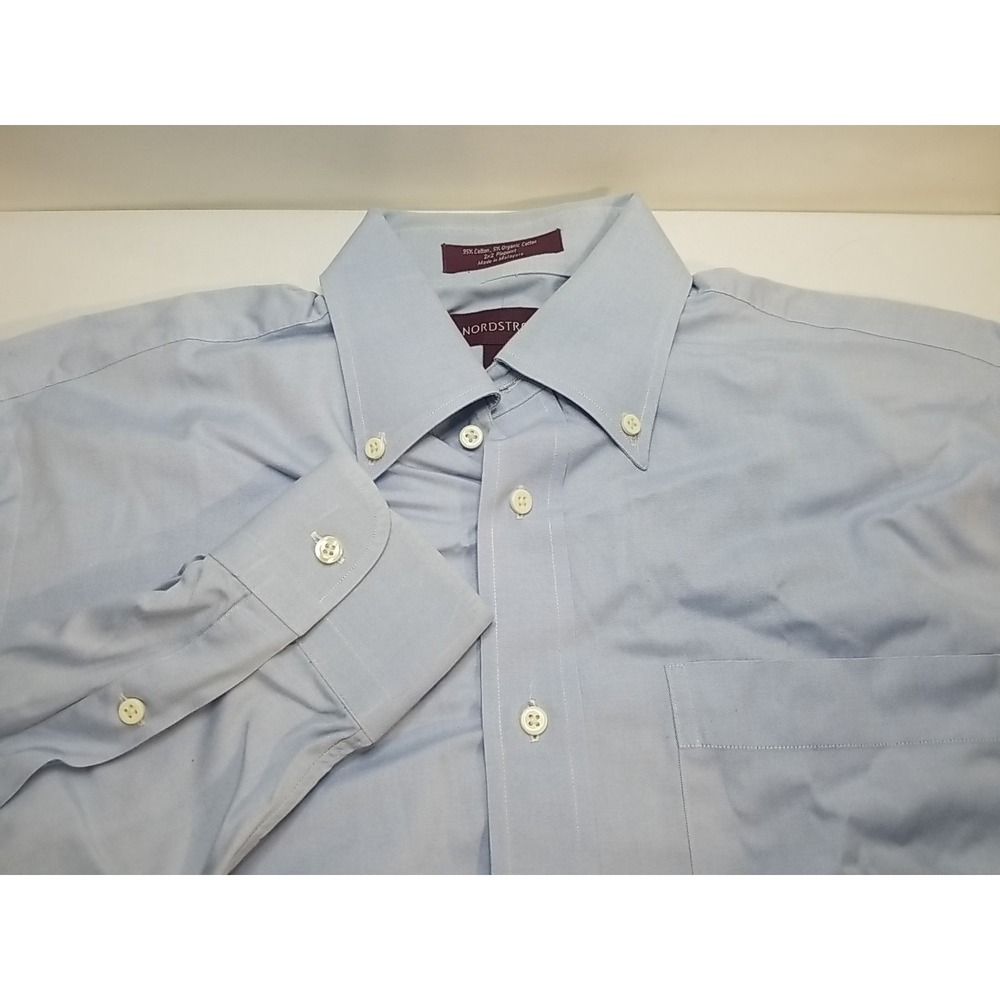 Nordstrom Dress‎ Shirt Mens 15 - 33 Blue Long Sleeve Button Up Cotton M Medium